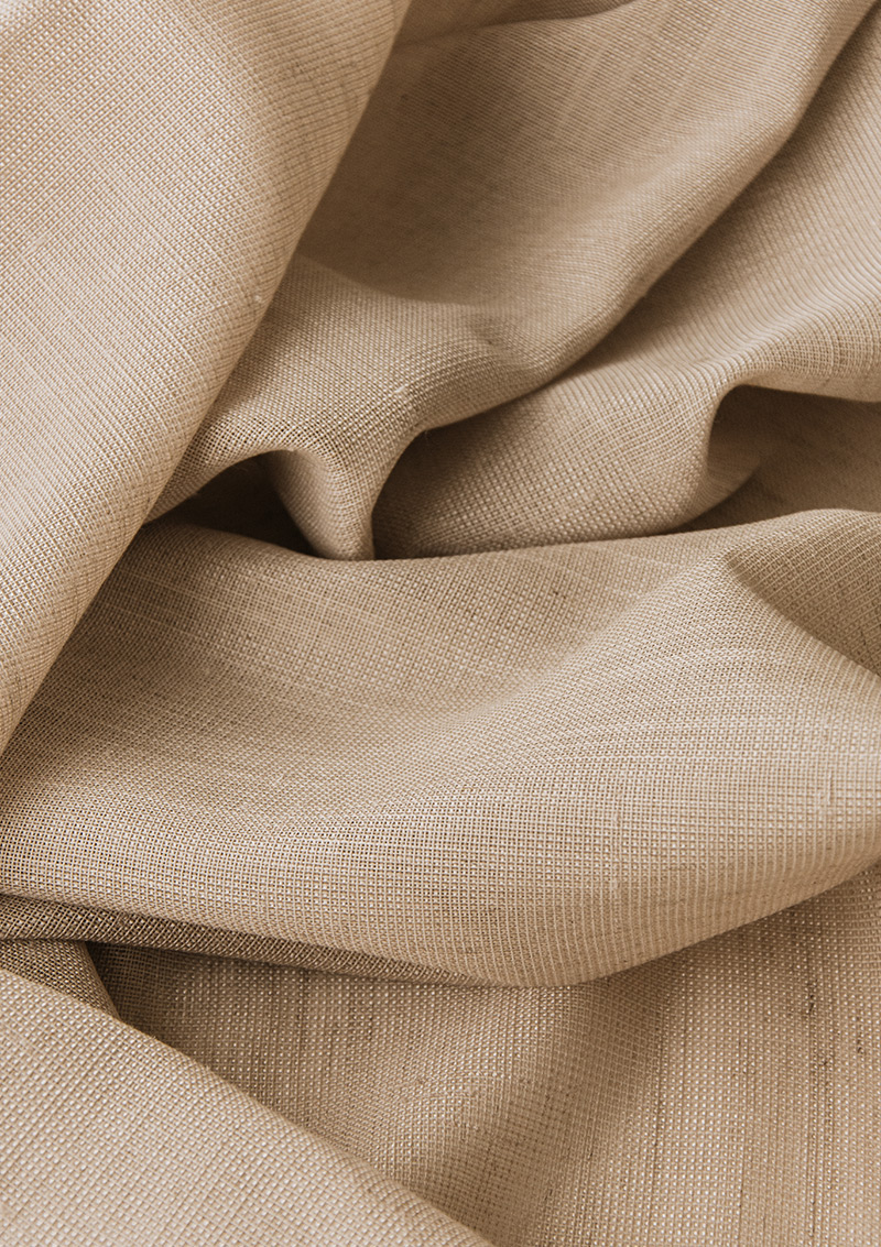 NATALI Beige curtain fabric showing its linen-polyester weave.