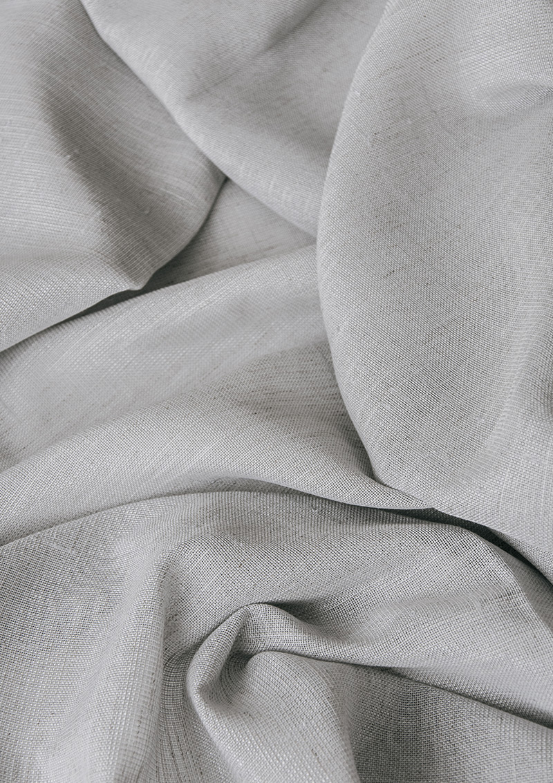Close-up of NATALI Grey curtain fabric showing its linen-polyester weave.