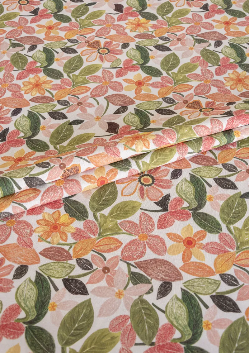 NELA floral printed recycled fabric folded to show pattern detail