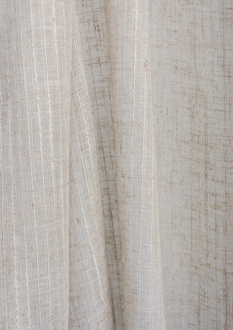 BELLUNO Collection. CASTOI sheer curtain fabric. Fantasy yarn. Natural linen color