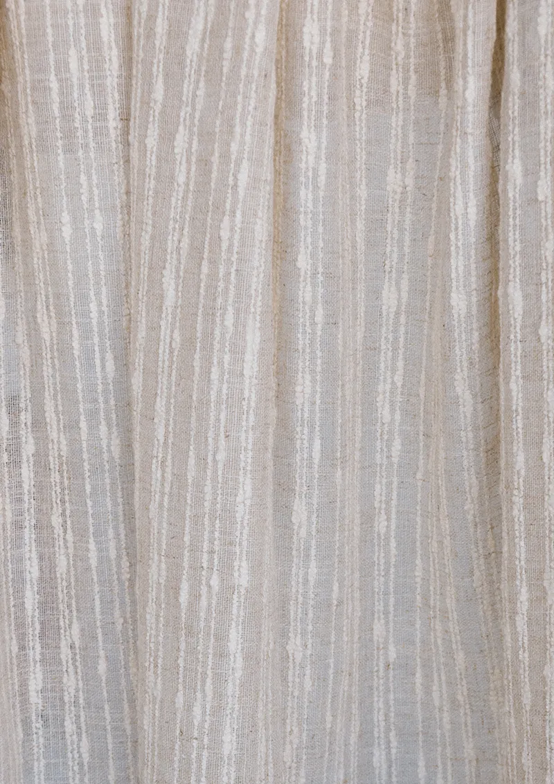 BELLUNO Collection. SALCE sheer curtain fabric. Fantasy yarn. Natural linen color